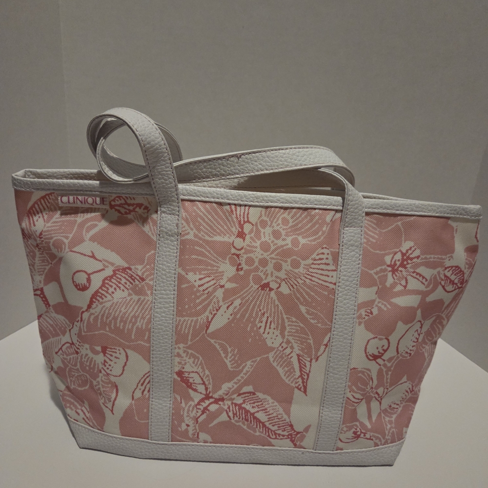 Clinique Pink and White Floral Tote